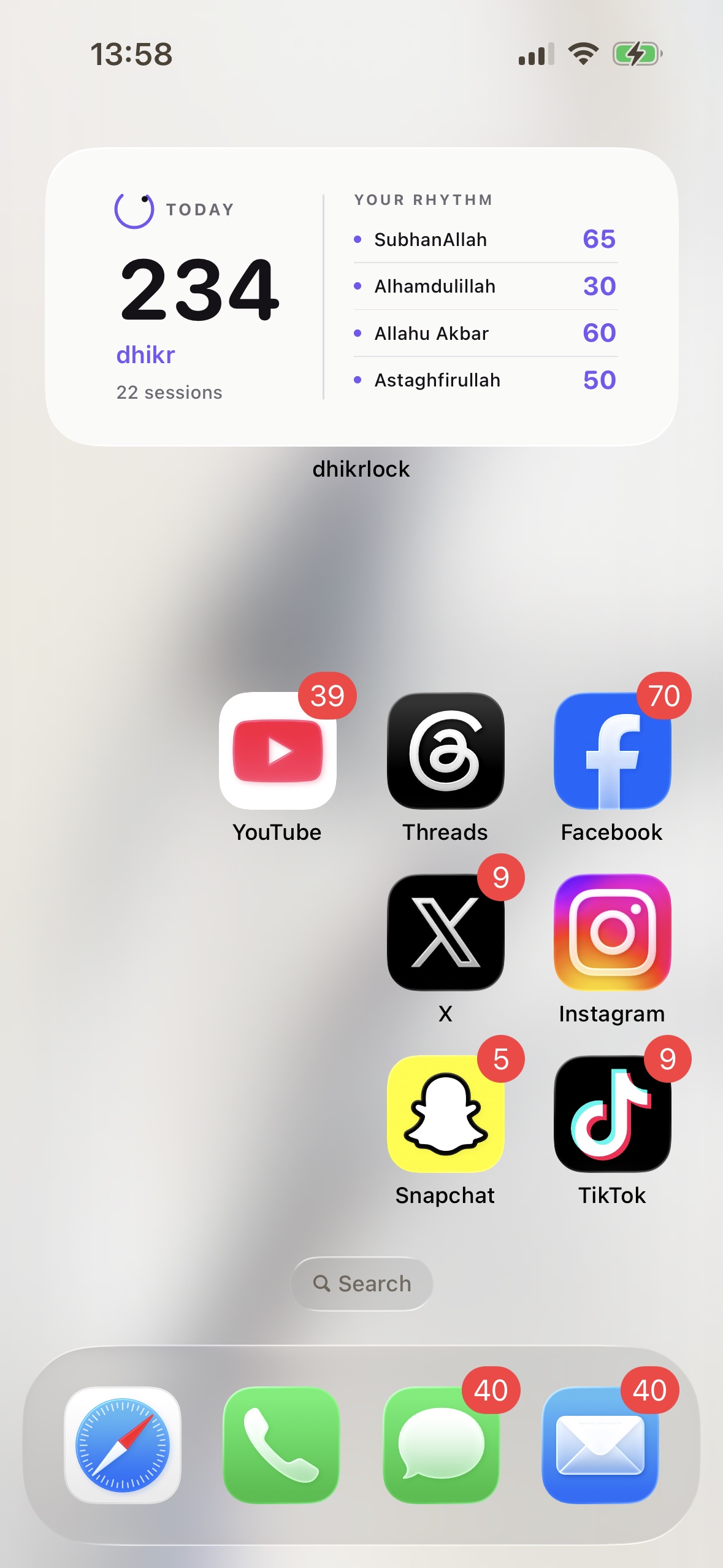 DhikrLock Home Screen widget showing today’s dhikr